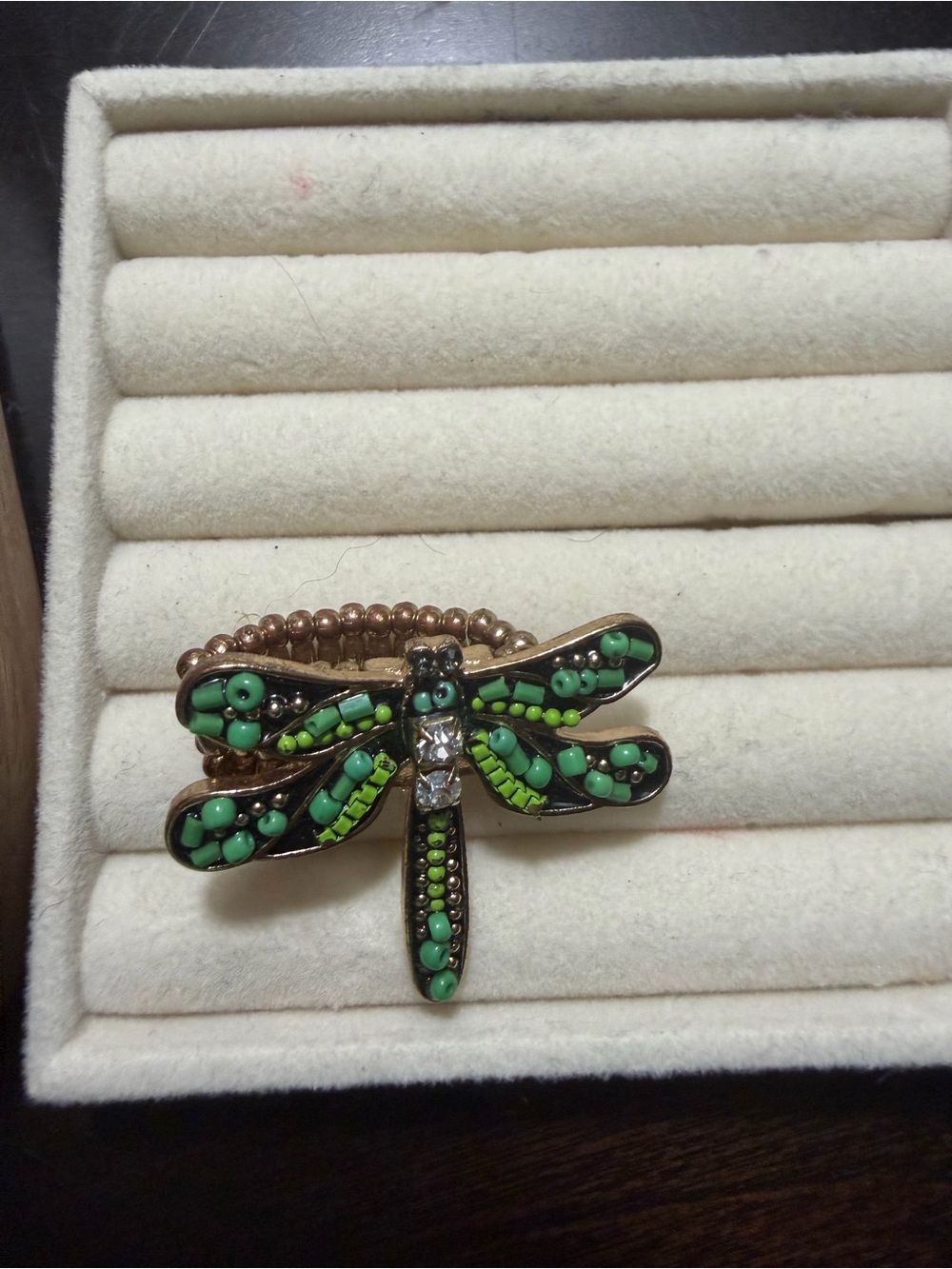 Green Dragonfly Beaded Ring - Women Jewelry